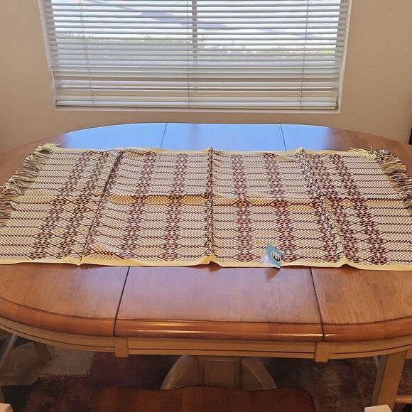 New with tag gold and brown Lithuanian woven table linen runner. - Picture 1 of 7